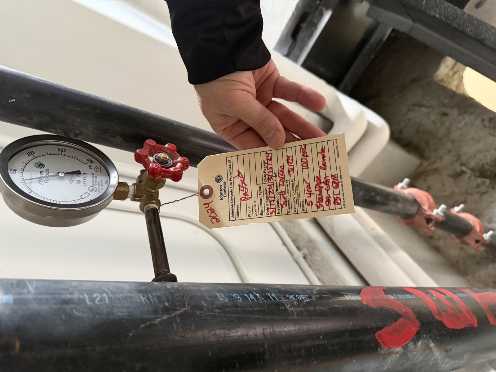 Stair B Floor 8 - Wet System 5yr Inspection Tag
